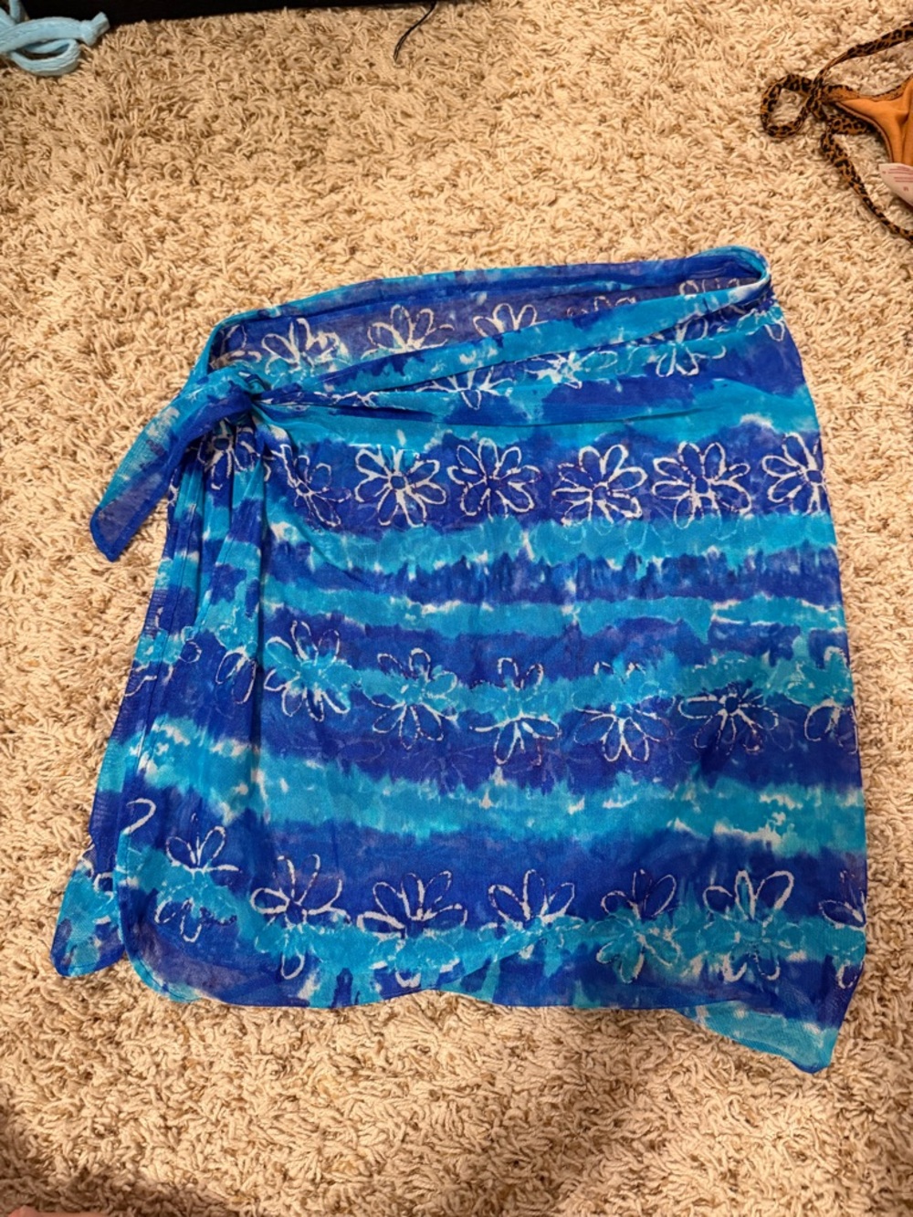 Tie-Waist Blue Floral Swim Sarong Cover-Up